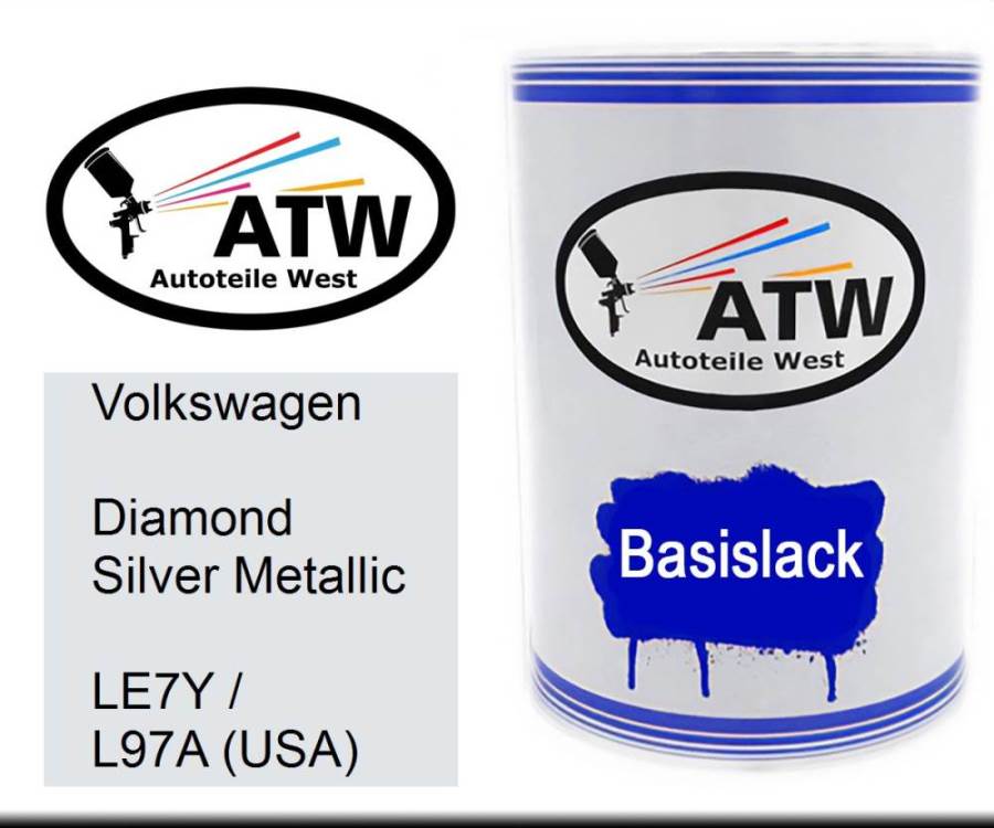 Volkswagen, Diamond Silver Metallic, LE7Y / L97A (USA): 500ml Lackdose, von ATW Autoteile West.